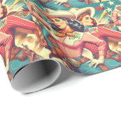 レトロ女性のカーボーイのピンアップ ラッピングペーパー (ロールコーナー)