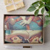 レトロ女性のカーボーイのピンアップ 薄葉紙 (ギフト)