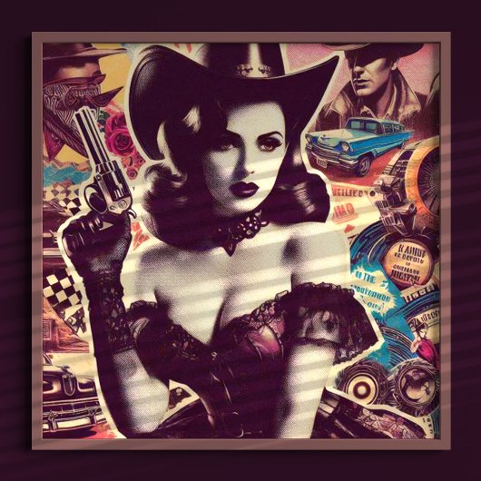 レトロ女性のカーボーイコラージュ ポスター