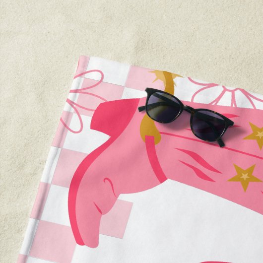 レトロ女性のカーボーイスタイルパーソナライズされたビーチタオル ビーチタオル (インサイチュ)