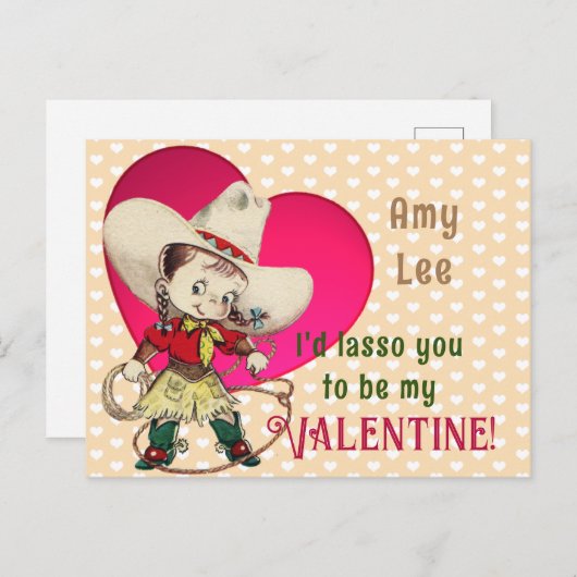 レトロ女性のカーボーイバレンタインホリデーハガキ シーズンポストカード (正面/裏面)