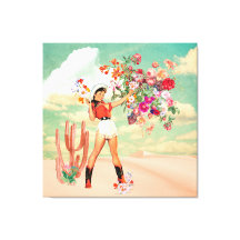 レトロ女性のカーボーイピンナップブーケデザートシュレアルコラージュ