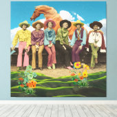 レトロ女性のカーボーイホースシュールコラージュ キャンバスプリント (インサイチュ (ウッドフロア))