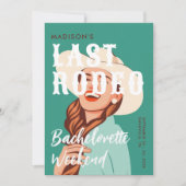 レトロ女性のカーボーイラストロデオの旅程バチェロレッテ 招待状 (正面)