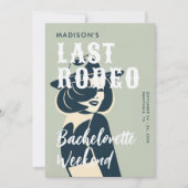 レトロ女性のカーボーイラストロデオグラムセージバチェロレッテ 招待状 (正面)