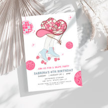 レトロ女性のカーボーイローラースケート誕生日の招待状