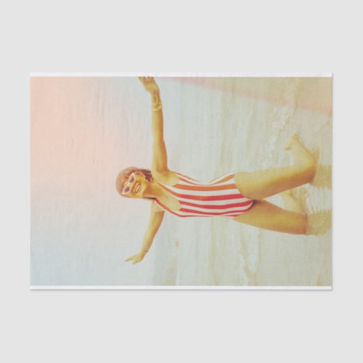 レトロ女性のビーチヴィンテージ写真の切り離し 薄葉紙 (正面)