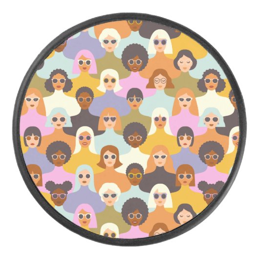 レトロ女性の世界のパターン アイスホッケーパック (正面)