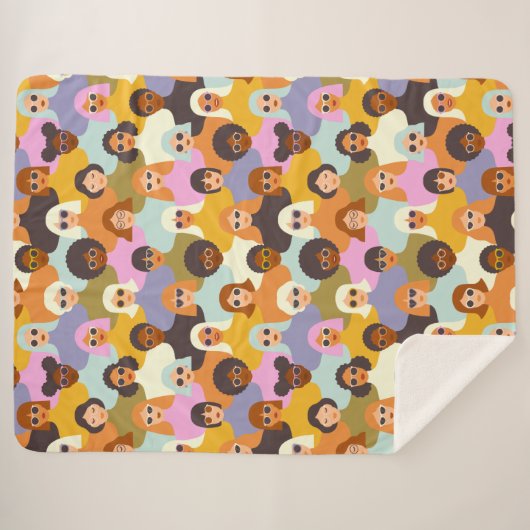 レトロ女性の世界のパターン シェルパブランケット (正面(横))