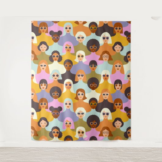 レトロ女性の世界のパターン タペストリー (正面)