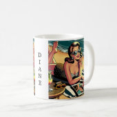 レトロ女性アットビーチ読ズファッション誌 コーヒーマグカップ (正面右)