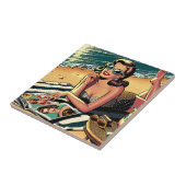 レトロ女性アットビーチ読ズファッション誌 タイル (側面)