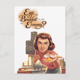 レトロ女性エッグ朝食のためこの経済 ポストカード