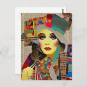 レトロ女性カラフル混合メディアコラージュ抽象芸術 ポストカード (正面/裏面)