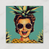レトロ女性パイナップルスインガー呼び出しカード スクエア名刺 (裏面)