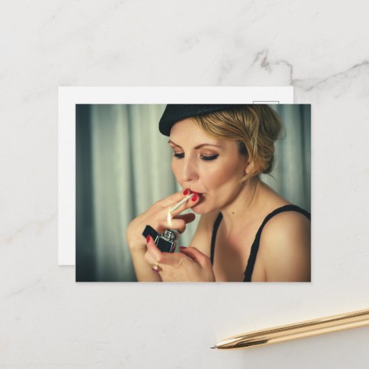 レトロ女性喫煙 ポストカード (正面/裏面インサイチュ)