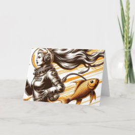 レトロ女性宇宙飛行士と魚すべての行事 カード