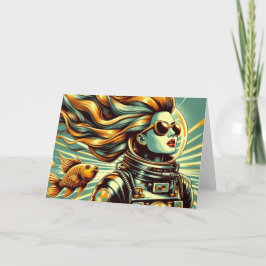 レトロ女性宇宙飛行士と魚すべての行事 カード