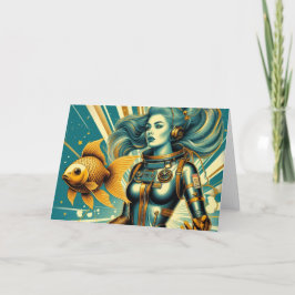 レトロ女性宇宙飛行士と魚すべての行事 カード