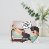 レトロ女性注文ベジタリアンピザ葉書 ポストカード (スタンド正面)