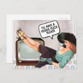 レトロ女性注文ベジタリアンピザ葉書 ポストカード (正面/裏面)