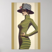 レトロ女性用帽子付きバラ ポスター (正面)