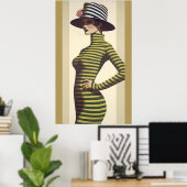 レトロ女性用帽子付きバラ ポスター (ホームオフィス)