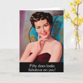 レトロ女性素晴らしい50番目の誕生日カード カード (黄色い花)