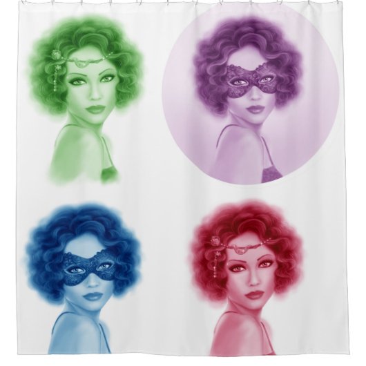 レトロ女性 シャワーカーテン (正面)