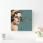 レトロ女 スクエア壁時計 (ホーム)