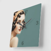 レトロ女 スクエア壁時計 (傾斜)