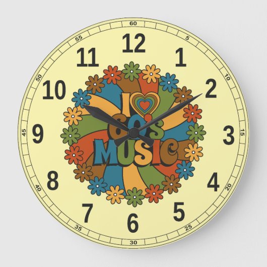 レトロ好きのための60年代風音楽インテリア ラージ壁時計 (正面)