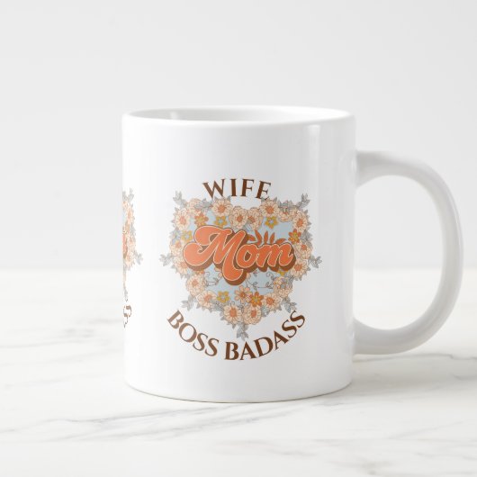レトロ妻おもしろいハートママボスバダスギフト ジャンボコーヒーマグカップ (右)