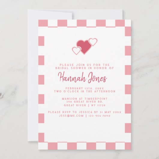 レトロ妻のパーティーハートディスコブライダルシャワー 招待状 (裏面)