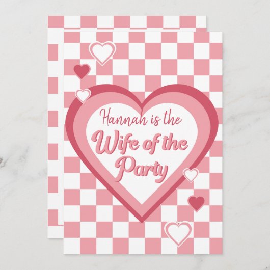 レトロ妻のパーティーハートディスコブライダルシャワー 招待状 (正面/裏面)