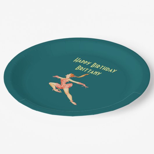レトロ姿スケーターinピンクハッピーバースデー ペーパープレート (アングル)