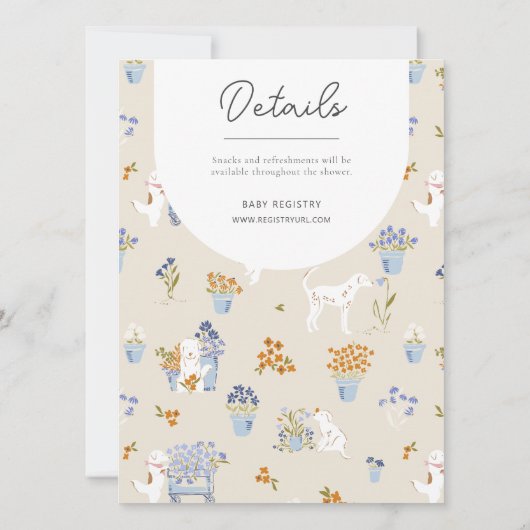 レトロ子犬フローラ花店ベビーシャワー 招待状 (裏面)