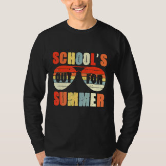 レトロ学校の最終日の夏の先生V Tシャツ