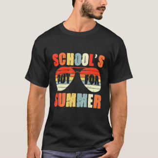 レトロ学校の最終日の夏の先生V Tシャツ