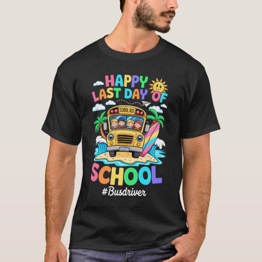 レトロ学校の終わりの最後の日バスドライバー Tシャツ (正面)