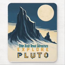 レトロ宇宙のプルート探訪ポスター - ビンテージな旅の風景 マウスパッド