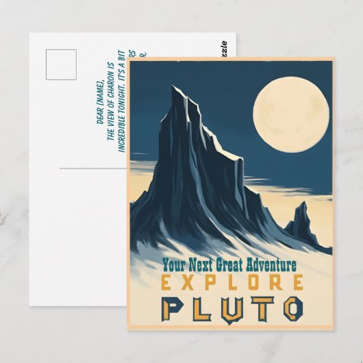 レトロ宇宙のプルート旅行ポスター - ヴィンテージ ポストカード (正面/裏面)