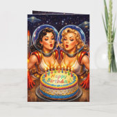 レトロ宇宙の美女 誕生日 ヴィンテージ ピンアップ カード (裏面)