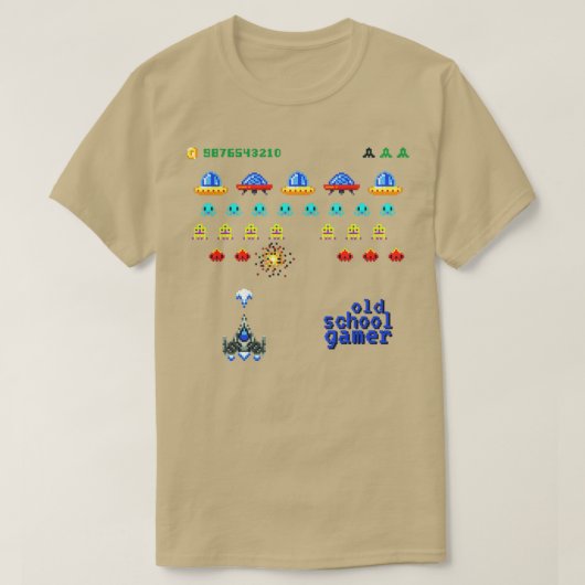 レトロ宇宙アーケードビデオゲーム Tシャツ (デザイン正面)