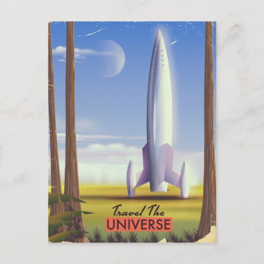 レトロ宇宙アートで宇宙を旅しよう ポストカード (正面)