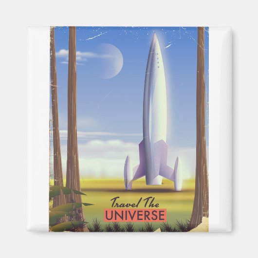 レトロ宇宙アートで宇宙を旅しよう マグネット (正面)