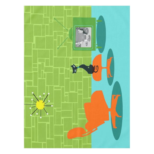 レトロ宇宙エイジ子猫テーブルクロス テーブルクロス (正面)