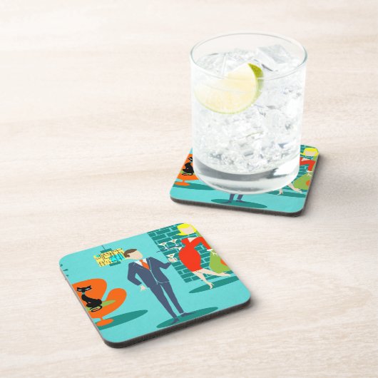 レトロ宇宙エイジ漫画カップルのコルクコースター コースター (右側)