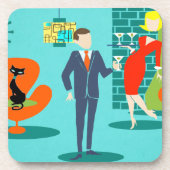 レトロ宇宙エイジ漫画カップルのコルクコースター コースター (正面)