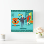 レトロ宇宙エージカートゥーンカップルの壁時計 スクエア壁時計 (ホーム)